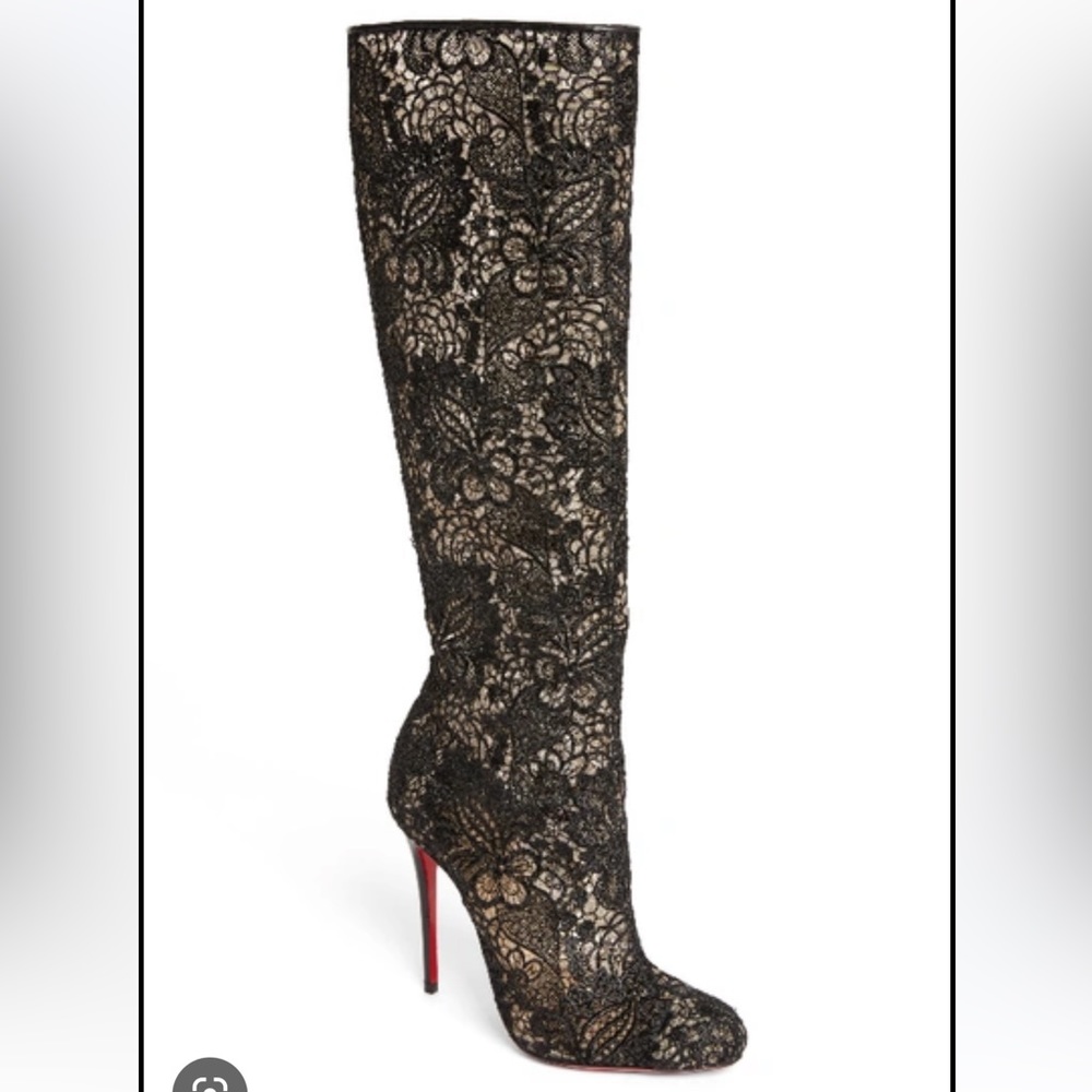 CHRISTIAN LOUBOUTIN New Tennissima Net Lace Red Sole Boot, Black - Picture 5 of 6
